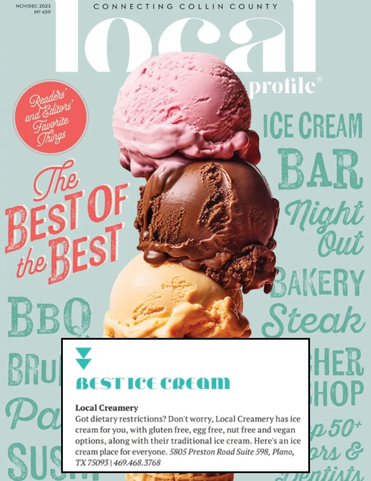 Local Profile magazine Best of the Best feature naming Local Creamery best ice cream in Collin County