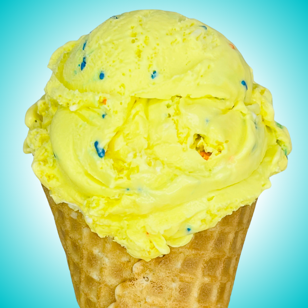 Birthday Cake flavor, naturally colored yellow with dye-free sprinkles